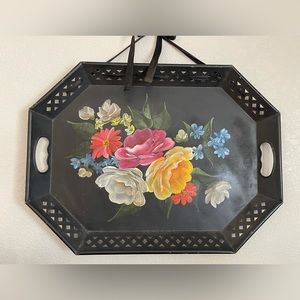 VTG Tole Painted Tray with Pierced Edges